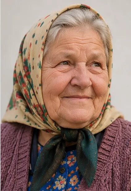 Close-up portrait of Teta Brigita smiling